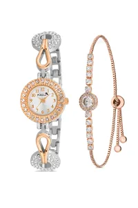 Polo Air Elegant Vintage Women's Wristwatch Zircon Stone Bracelet Combination Silver and Copper Color