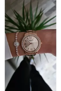 Polo Air Luxury Stone Roman Numeral Women's Wristwatch Zircon Stone Elegant Waterway Bracelet Copper Color