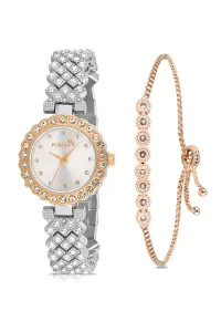 Polo Air Luxury Stone Stylish Women's Wristwatch Zircon Stone Waterway Bracelet Combination Silver and Copper Color