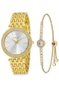 Polo Air Luxury Women's Wristwatch and Elegant Waterway Bracelet Combination with Single Row Zircon Stones Yellow Color