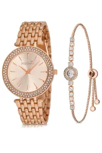 Polo Air Luxury Women's Wristwatch and Single Row Zircon Stone Elegant Waterway Bracelet Combination Copper Color