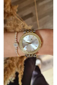 Polo Air Luxury Women's Wristwatch and Single Row Zircon Stone Elegant Waterway Bracelet Combination Yellow Silver Color