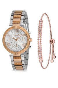 Polo Air Sports Elegant Stone Women's Wristwatch and Baguette Bracelet Combination Silver Copper Color