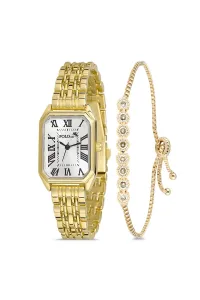 Polo Air Vintage Roman Numeral Women's Wristwatch Zircon Stone Waterway Bracelet Gold Color