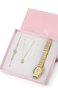 Polo Air Vintage Women's Wristwatch with Zircon Stone Baguette Necklace Bracelet Special Combination Set Gold Color