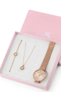 Polo Air Wicker Cord Women's Wristwatch Zircon Stone Necklace Bracelet Special Combination Set Copper Color