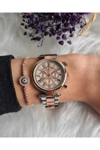 Polo Air Women's Wristwatch and Zircon Stone Evil Eye Bracelet Combination Copper Silver Color