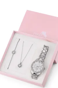 Polo Air Women's Wristwatch Zircon Stone Necklace Bracelet Special Combination Set Silver Color #8616731