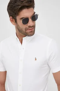 Bavlnená košeľa Polo Ralph Lauren pánska, biela farba, slim, s golierom button-down