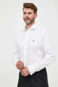 Bavlnená košeľa Polo Ralph Lauren pánska, biela farba, slim, s talianskym golierom