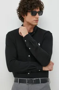 Bavlnená košeľa Polo Ralph Lauren pánska, čierna farba, regular, s golierom button-down, 710654408