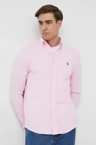 Bavlnená košeľa Polo Ralph Lauren pánska, ružová farba, regular, s golierom button-down, 710654408
