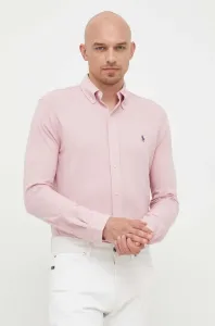 Bavlnená košeľa Polo Ralph Lauren pánska,ružová farba,regular,s golierom button-down,710654408 #8521064