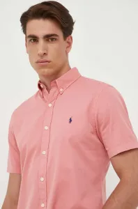 Bavlnená košeľa Polo Ralph Lauren pánska, ružová farba, regular, s golierom button-down #8735306