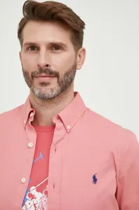 Bavlnená košeľa Polo Ralph Lauren pánska, ružová farba, slim, s golierom button-down #8659120