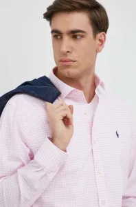 Bavlnená košeľa Polo Ralph Lauren pánska, ružová farba, slim, s klasickým golierom