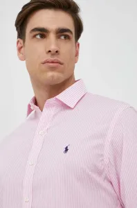 Bavlnená košeľa Polo Ralph Lauren pánska, ružová farba, slim, s talianskym golierom #6980008