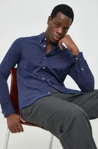 Bavlnená košeľa Polo Ralph Lauren pánska, tmavomodrá farba, regular, s golierom button-down #7196790