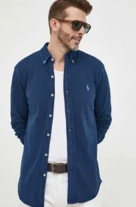 Bavlnená košeľa Polo Ralph Lauren pánska,tmavomodrá farba,regular,s golierom button-down,710654408