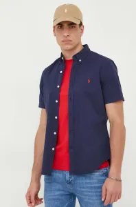 Bavlnená košeľa Polo Ralph Lauren pánska, tmavomodrá farba, regular, s golierom button-down #8735307