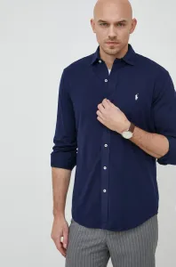 Bavlnená košeľa Polo Ralph Lauren pánska, tmavomodrá farba, regular, s klasickým golierom #6898722