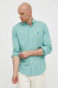 Bavlnená košeľa Polo Ralph Lauren pánska, zelená farba, regular, s golierom button-down, 710654408
