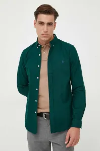 Bavlnená košeľa Polo Ralph Lauren pánska, zelená farba, slim, s golierom button-down #8752174