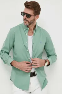 Bavlnená košeľa Polo Ralph Lauren pánska, zelená farba, slim, s golierom button-down #8733376