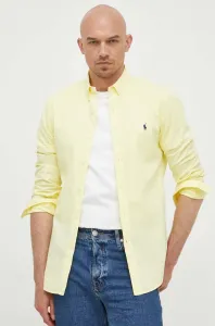 Bavlnená košeľa Polo Ralph Lauren pánska, žltá farba, slim, s golierom button-down