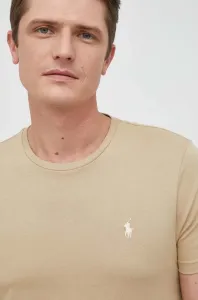 Bavlnené tričko Polo Ralph Lauren pánsky, béžová farba, jednofarebný