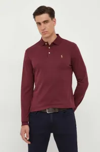 Bavlnené tričko s dlhým rukávom Polo Ralph Lauren červená farba, jednofarebný