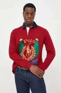Bavlnené tričko s dlhým rukávom Polo Ralph Lauren červená farba, s potlačou