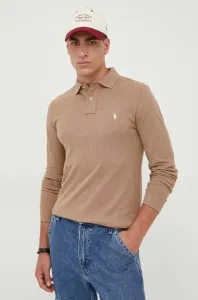 Bavlnené tričko s dlhým rukávom Polo Ralph Lauren hnedá farba, melanžový