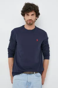 Bavlnené tričko s dlhým rukávom Polo Ralph Lauren tmavomodrá farba, jednofarebné #8450887