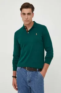 Bavlnené tričko s dlhým rukávom Polo Ralph Lauren zelená farba, jednofarebný
