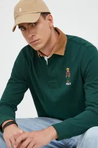 Bavlnené tričko s dlhým rukávom Polo Ralph Lauren zelená farba, vzorovaný