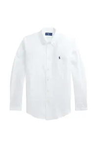 Detská ľanová košeľa Polo Ralph Lauren biela farba #8633925