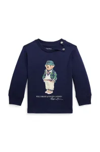 Detské bavlnené tričko s dlhým rukávom Polo Ralph Lauren tmavomodrá farba, s potlačou