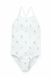Jednodielne detské plavky Polo Ralph Lauren biela farba
