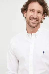 Košeľa Polo Ralph Lauren pánska, biela farba, slim, s golierom button-down #7196661