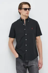 Košeľa Polo Ralph Lauren pánska, čierna farba, regular, s golierom button-down