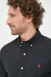 Košeľa Polo Ralph Lauren pánska, čierna farba, slim, s golierom button-down #5418173