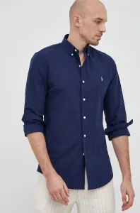 Košeľa Polo Ralph Lauren pánska, tmavomodrá farba, slim, s golierom button-down