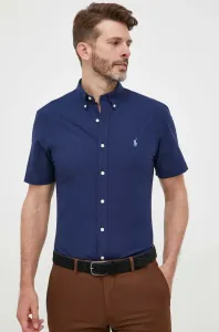 Košeľa Polo Ralph Lauren pánska, tmavomodrá farba, slim, s golierom button-down #8658942