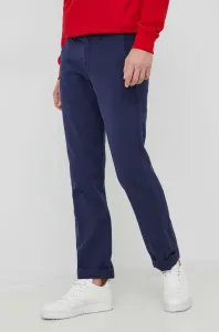 Ľanové nohavice Polo Ralph Lauren pánske, tmavomodrá farba, rovné