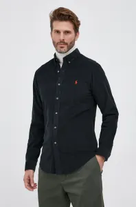 Manšestrová košeľa Polo Ralph Lauren pánska, čierna farba, regular, s golierom button-down #9136607