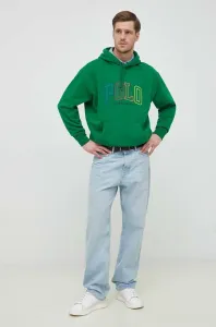 Mikina Polo Ralph Lauren pánska, zelená farba, s kapucňou, s nášivkou #8919143