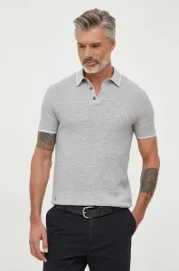 Polo tričko s prímesou ľanu Polo Ralph Lauren šedá farba, jednofarebné