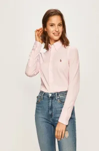 Bavlnená košeľa Polo Ralph Lauren dámska, ružová farba, slim, s klasickým golierom #5301022
