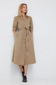 Bavlnené šaty Polo Ralph Lauren béžová farba, midi, áčkový strih #254723